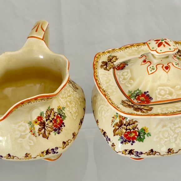 Vintage Myott Staffordshire Bone China Embossed Sugar & Creamer Pattern #FH2909 - Picture 3 of 9